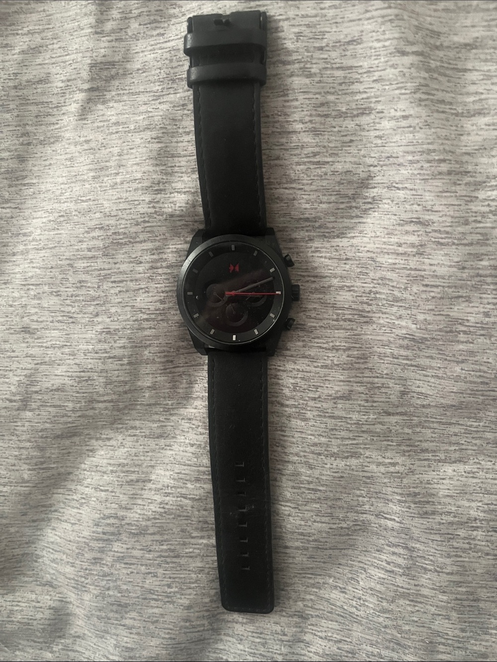 MVMT Men's Black Watch with Red Accents and Black Leather Strap